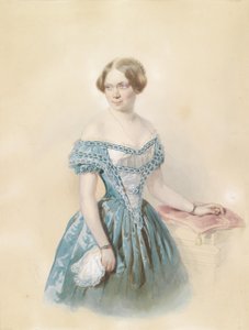 Portrait of a Young Woman in Blue Dress, According to Tradition the Young Marie von Ebner Eschenbach by Johann Nepomuk Horrak